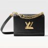 Replica Louis Vuitton LV Women Twist MM Handbag Black Epi Grained Leather Monogram Flower