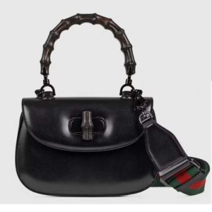 Replica Gucci Women GG Small Top Handle Bag Bamboo Black Leather