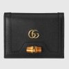 Replica Gucci Women Gucci Diana Card Case Wallet Double G Black Leather