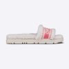 Replica Dior Women Dway Slide Peony Pink Embroidered Cotton and White Shearling