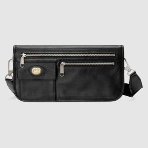 Replica Gucci GG Men Medium Soft Leather Messenger Bag in Soft Black Leather 2