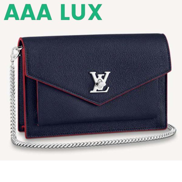 Replica Louis Vuitton LV Women Mylockme Chain Pochette Navy Soft Grained Calfskin
