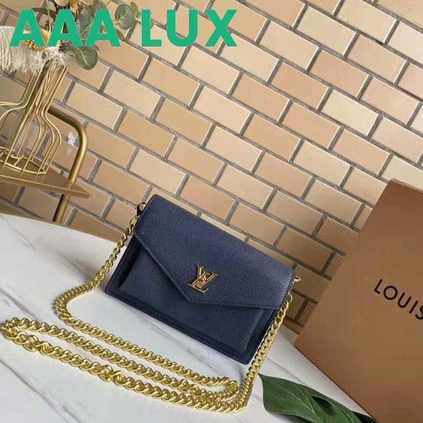 Replica Louis Vuitton LV Women Mylockme Chain Pochette Navy Soft Grained Calfskin 4