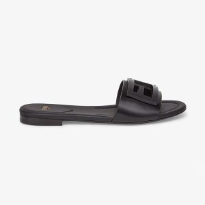 Replica Fendi Women Signature Black Leather Slides in 0.4 inches Heel Height 2