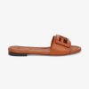 Replica Fendi Women Signature Brown Leather Slides in 0.4 inches Heel Height