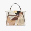 Replica Fendi Women Peekaboo Iconic Mini FF White Glazed Fabric Bag with Inlay