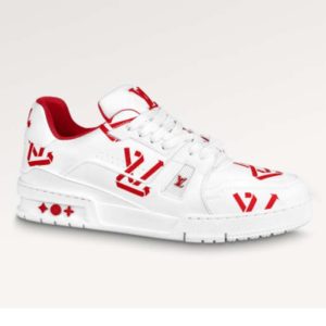Replica Louis Vuitton Unisex LV Trainer Sneaker Red Mix Sustainable Materials Monogram Flowers 2