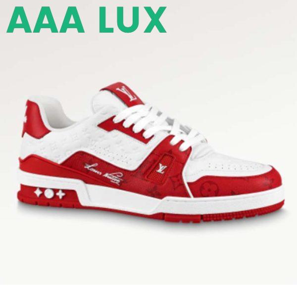 Replica Louis Vuitton Unisex LV Trainer Sneaker Red Mini Monogram Embossed Calf Leather