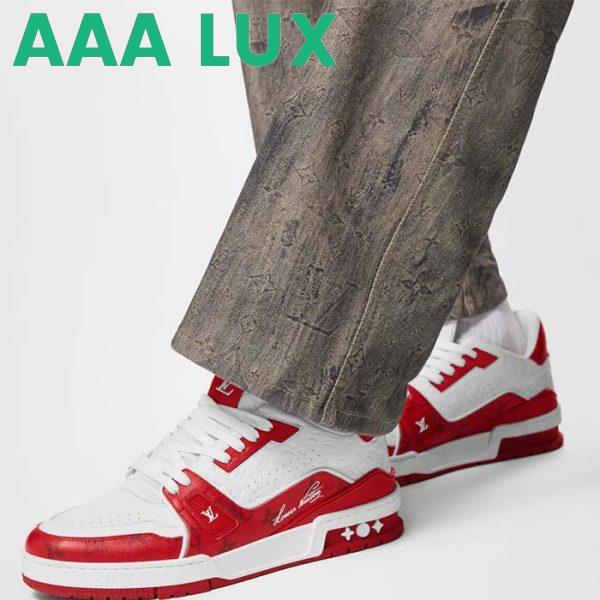 Replica Louis Vuitton Unisex LV Trainer Sneaker Red Mini Monogram Embossed Calf Leather 14
