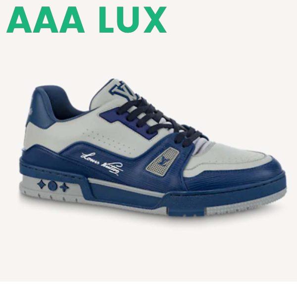 Replica Louis Vuitton Unisex LV Trainer Sneaker Navy Blue Epi Calf Leather Rubber Outsole