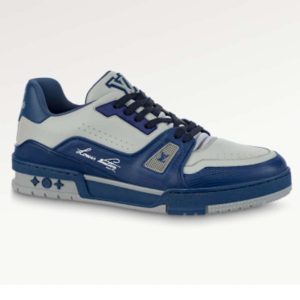 Replica Louis Vuitton Unisex LV Trainer Sneaker Navy Blue Epi Calf Leather Rubber Outsole #54