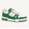 Replica Louis Vuitton Unisex LV Trainer Sneaker Green Monogram Denim Embossed Grained Calf Leather