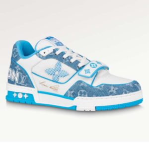 Replica Louis Vuitton Unisex LV Trainer Sneaker Blue Monogram Denim Rubber Monogram Flowers 2