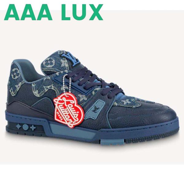 Replica Louis Vuitton Unisex LV Trainer Sneaker Blue Monogram Denim Rubber Outsole