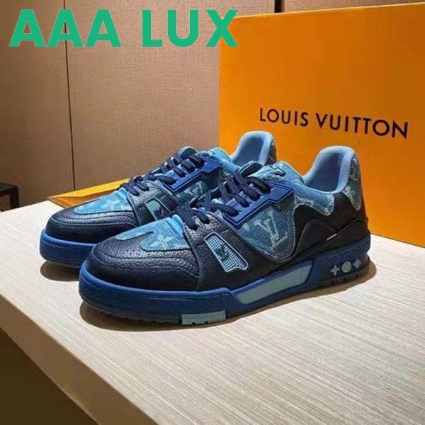 Replica Louis Vuitton Unisex LV Trainer Sneaker Blue Monogram Denim Rubber Outsole 6