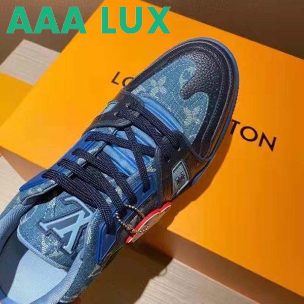 Replica Louis Vuitton Unisex LV Trainer Sneaker Blue Monogram Denim Rubber Outsole 9