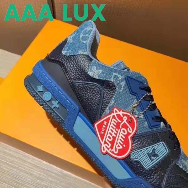 Replica Louis Vuitton Unisex LV Trainer Sneaker Blue Monogram Denim Rubber Outsole 11