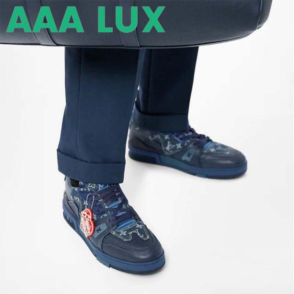 Replica Louis Vuitton Unisex LV Trainer Sneaker Blue Monogram Denim Rubber Outsole 12