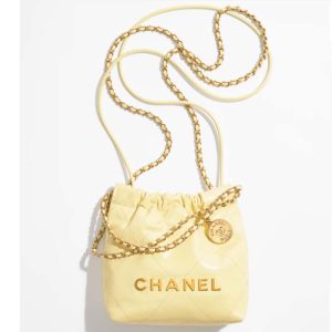 Replica Chanel Women CC 22 Mini Handbag Shiny Calfskin Gold-Tone Metal Yellow