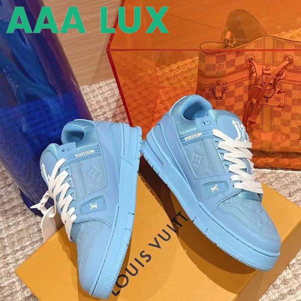 Replica Louis Vuitton Unisex LV Trainer Sneaker Blue Monogram-Embossed Grained Calf Leather 4