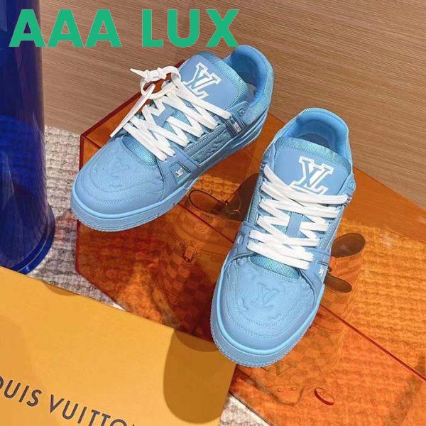 Replica Louis Vuitton Unisex LV Trainer Sneaker Blue Monogram-Embossed Grained Calf Leather 5