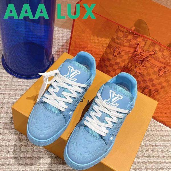 Replica Louis Vuitton Unisex LV Trainer Sneaker Blue Monogram-Embossed Grained Calf Leather 6