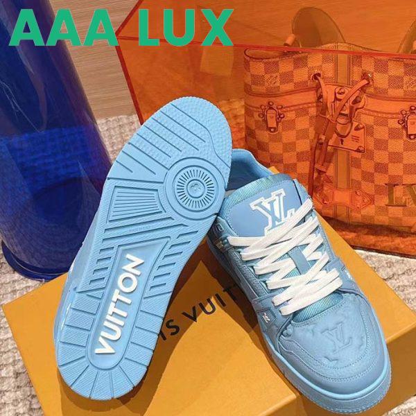 Replica Louis Vuitton Unisex LV Trainer Sneaker Blue Monogram-Embossed Grained Calf Leather 8