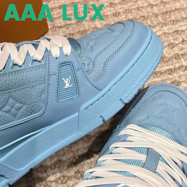 Replica Louis Vuitton Unisex LV Trainer Sneaker Blue Monogram-Embossed Grained Calf Leather 11