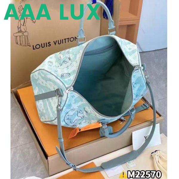 Replica Louis Vuitton LV Unisex Keepall Bandoulière 50 Crystal Blue Monogram Aquagarden Coated Canvas 10