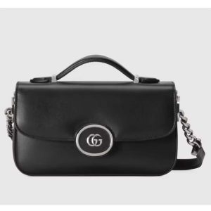 Replica Gucci Women Petite GG Mini Shoulder Bag Black Leather Double G 2