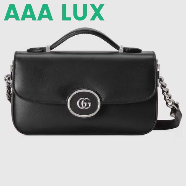 Replica Gucci Women Petite GG Mini Shoulder Bag Black Leather Double G Push Lock Closure