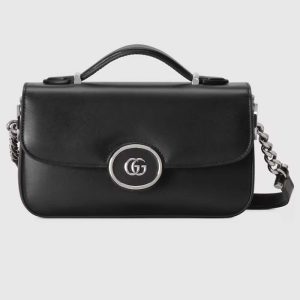 Replica Gucci Women Petite GG Mini Shoulder Bag Black Leather Double G Push Lock Closure 2