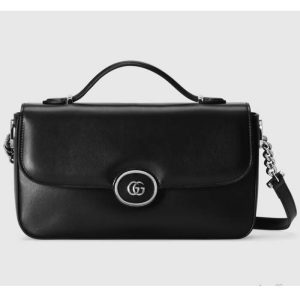 Replica Gucci Women Petite GG Small Shoulder Bag Black Leather Double G 2