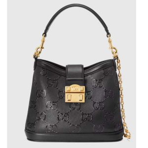 Replica Gucci Women Small GG Shoulder Bag Black Debossed GG Leather 2