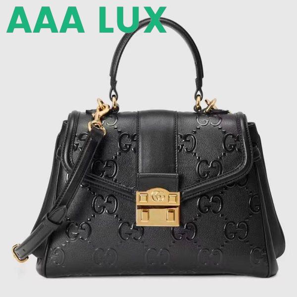 Replica Gucci Women Small GG Top Handle Bag Black Debossed Leather Double G 2