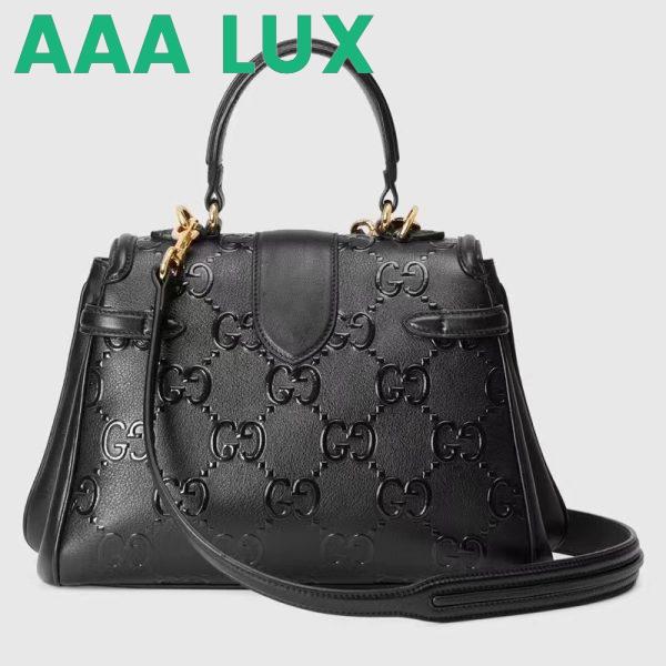 Replica Gucci Women Small GG Top Handle Bag Black Debossed Leather Double G 3