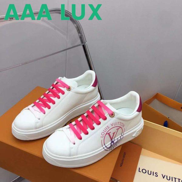 Replica Louis Vuitton Unisex LV Time Out Sneaker Fuchsia Pink Printed Calf Leather Rubber Circle 4