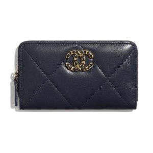 Replica Chanel Women Chanel 19 Zipped Wallet in Lambskin Leather-Navy 2
