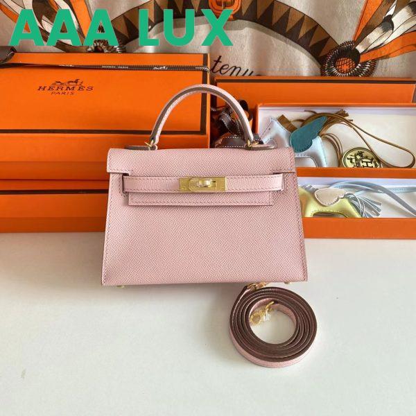 Replica Hermes Women Mini Kelly 20 Bag Epsom Leather Gold Hardware-Pink 3