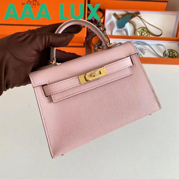 Replica Hermes Women Mini Kelly 20 Bag Epsom Leather Gold Hardware-Pink 4