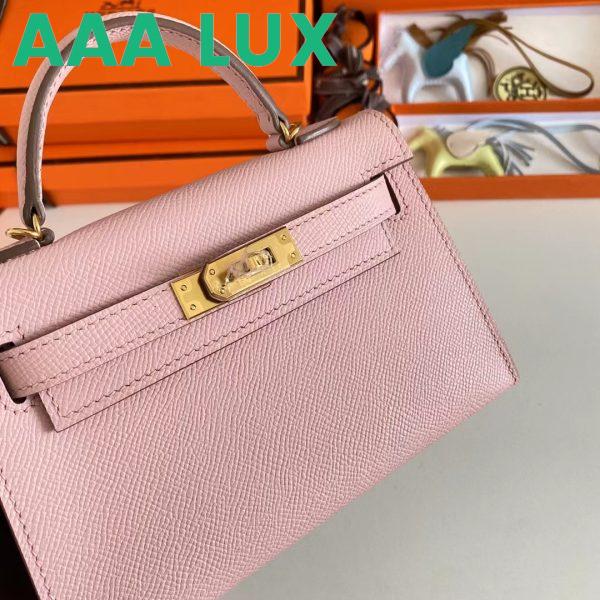 Replica Hermes Women Mini Kelly 20 Bag Epsom Leather Gold Hardware-Pink 7