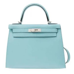 Replica Hermes Women Mini Kelly 20 Bag Epsom Leather Silver Hardware-Blue