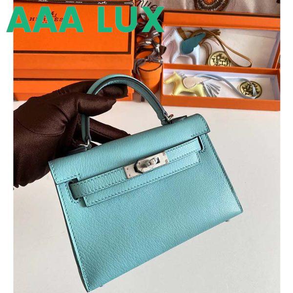 Replica Hermes Women Mini Kelly 20 Bag Epsom Leather Silver Hardware-Blue 4