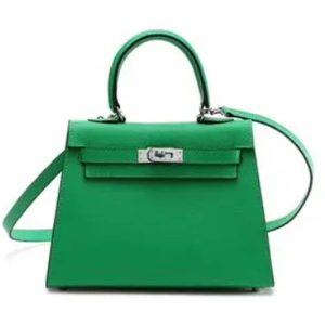 Replica Hermes Women Mini Kelly 20 Bag Epsom Leather Silver Hardware-Bright Green