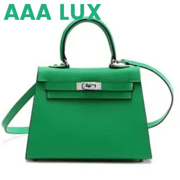 Replica Hermes Women Mini Kelly 20 Bag Epsom Leather Silver Hardware-Bright Green