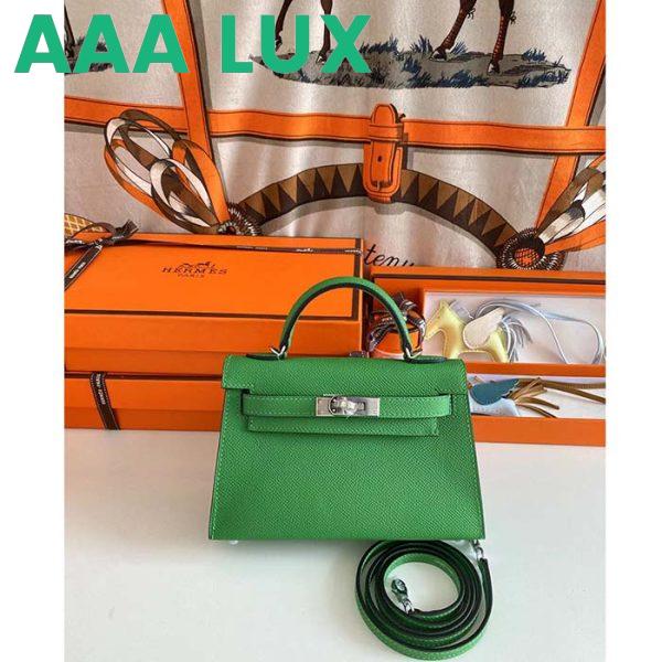 Replica Hermes Women Mini Kelly 20 Bag Epsom Leather Silver Hardware-Bright Green 3