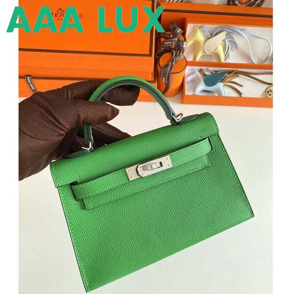 Replica Hermes Women Mini Kelly 20 Bag Epsom Leather Silver Hardware-Bright Green 4