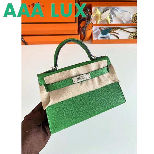 Replica Hermes Women Mini Kelly 20 Bag Epsom Leather Silver Hardware-Bright Green 6
