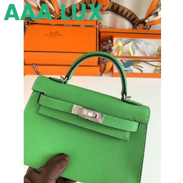 Replica Hermes Women Mini Kelly 20 Bag Epsom Leather Silver Hardware-Bright Green 7