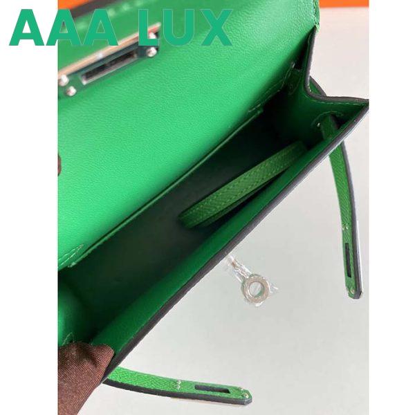 Replica Hermes Women Mini Kelly 20 Bag Epsom Leather Silver Hardware-Bright Green 8